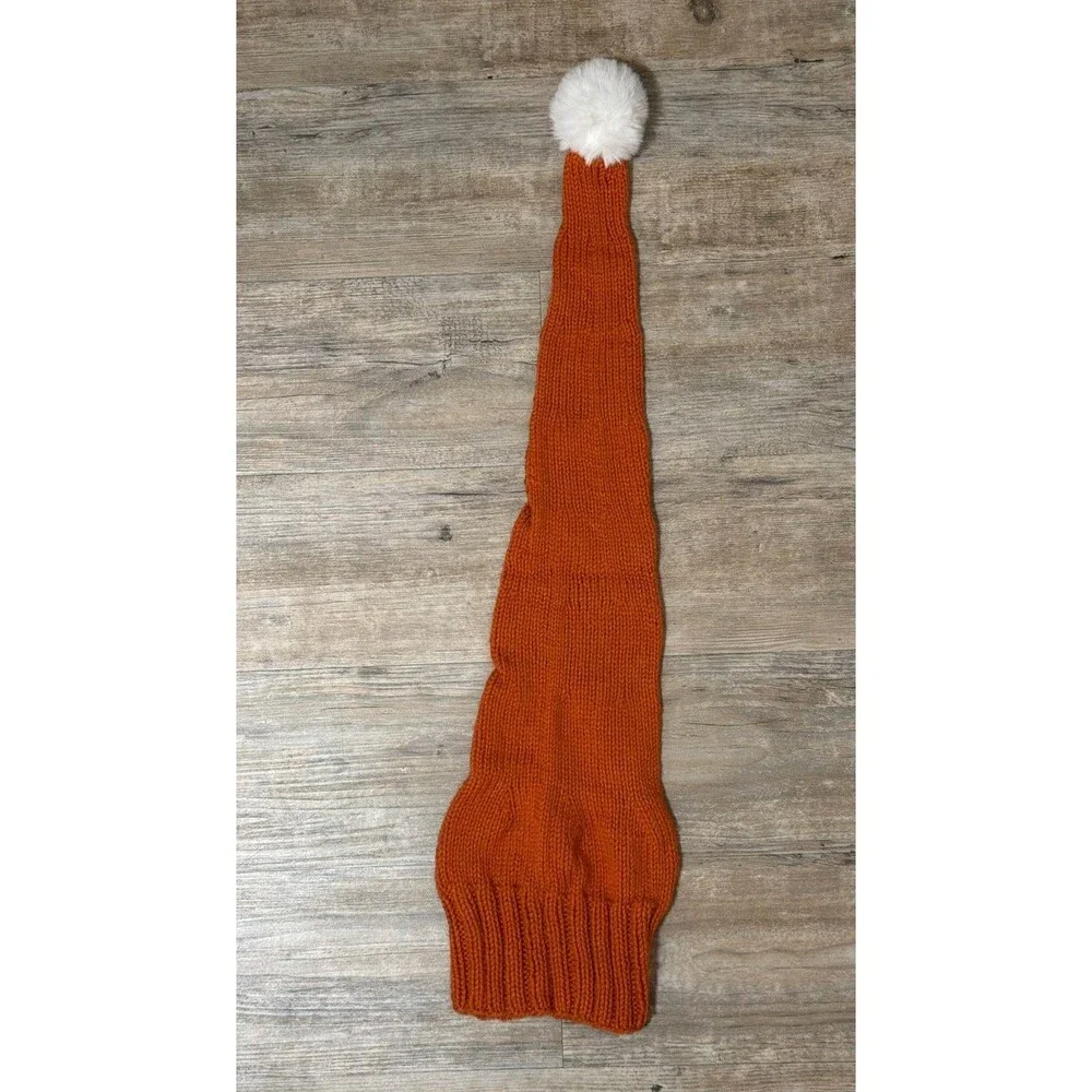 New Hand Knitted Pumpkin Orange Acrylic Faux Fur PomPom Stocking Cap Hat Adult